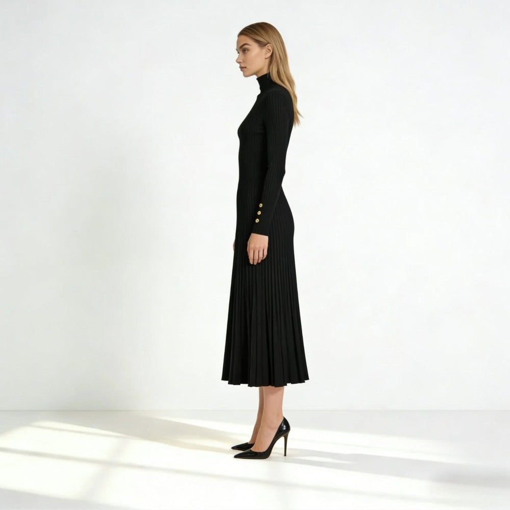 Kim — Pleated Knit Midi Dress for Women with Turtleneck (2)