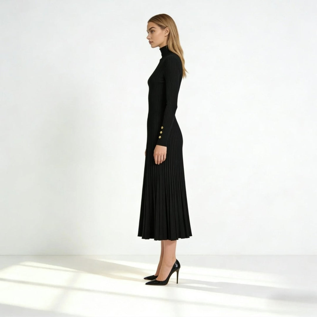 Kim — Pleated Knit Midi Dress for Women with Turtleneck (2)