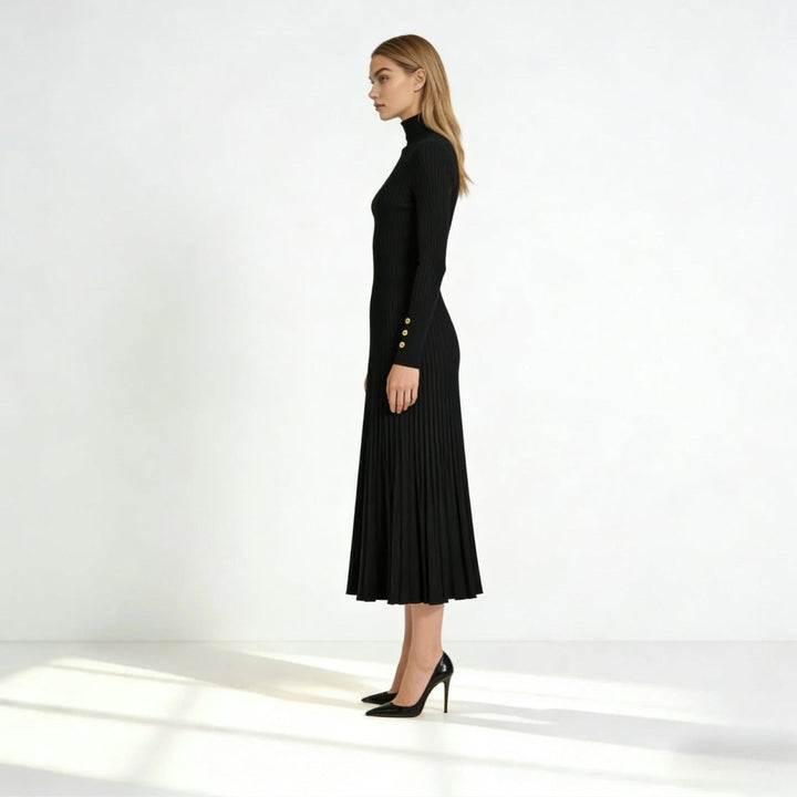 Kim — Pleated Knit Midi Dress for Women with Turtleneck (2)
