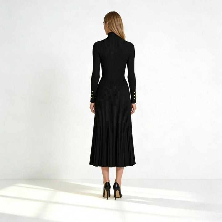 Kim — Pleated Knit Midi Dress for Women with Turtleneck (3)