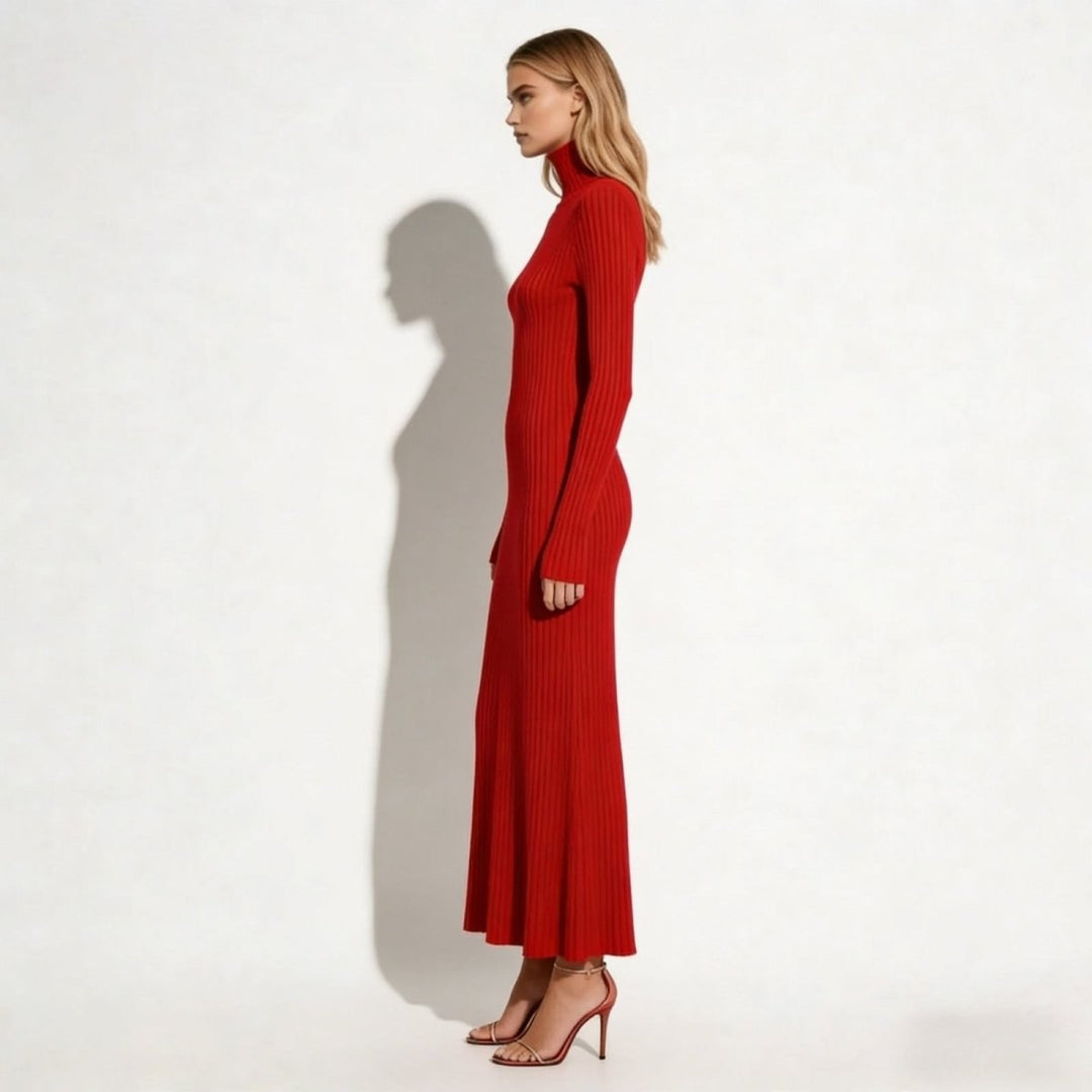 Kim — Pleated Knit Midi Dress for Women with Turtleneck (7)