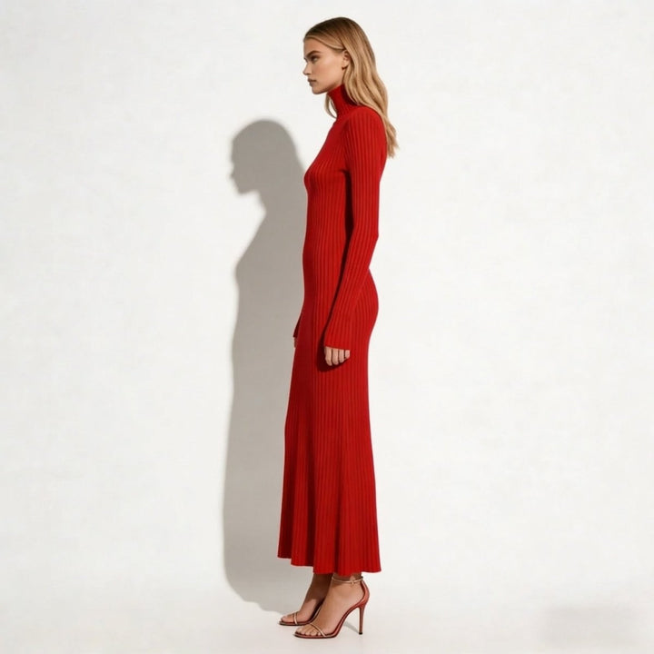 Kim — Pleated Knit Midi Dress for Women with Turtleneck (7)