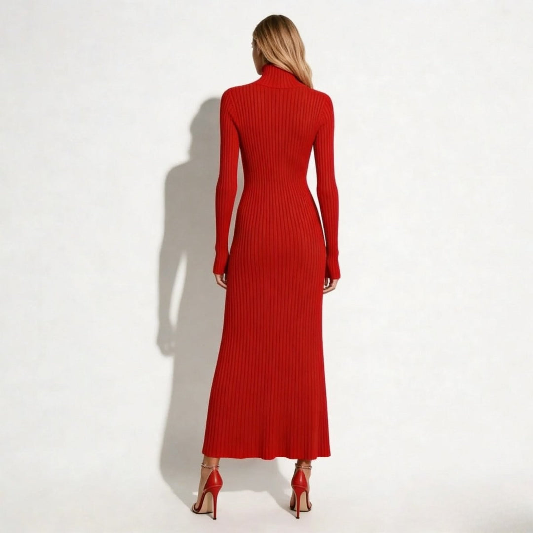 Kim — Pleated Knit Midi Dress for Women with Turtleneck (8)