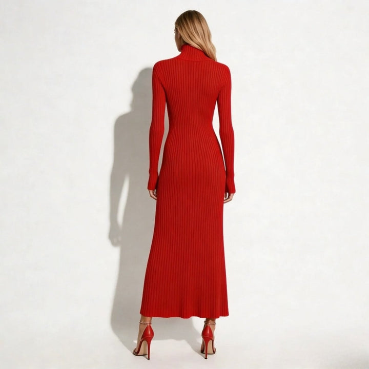 Kim — Pleated Knit Midi Dress for Women with Turtleneck (8)