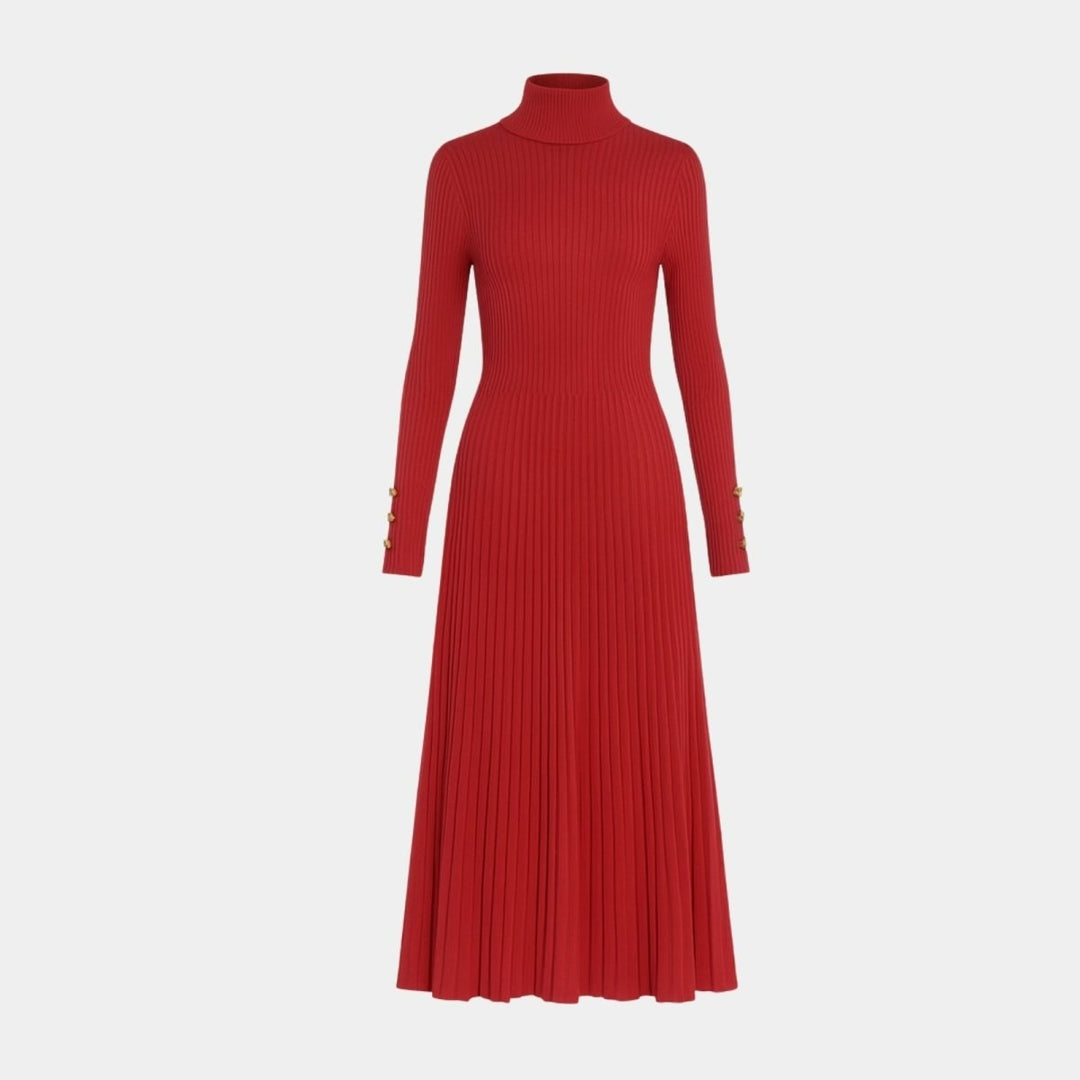 Kim — Pleated Knit Midi Dress for Women with Turtleneck (9)