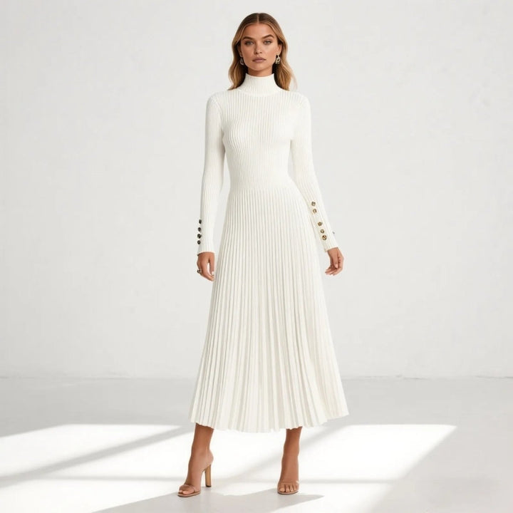 Kim — Pleated Knit Midi Dress for Women with Turtleneck (10)