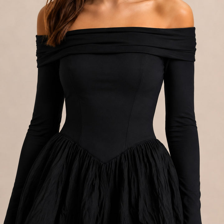 Laura — Off Shoulder Mini Dress for Women with Long Sleeves (2)