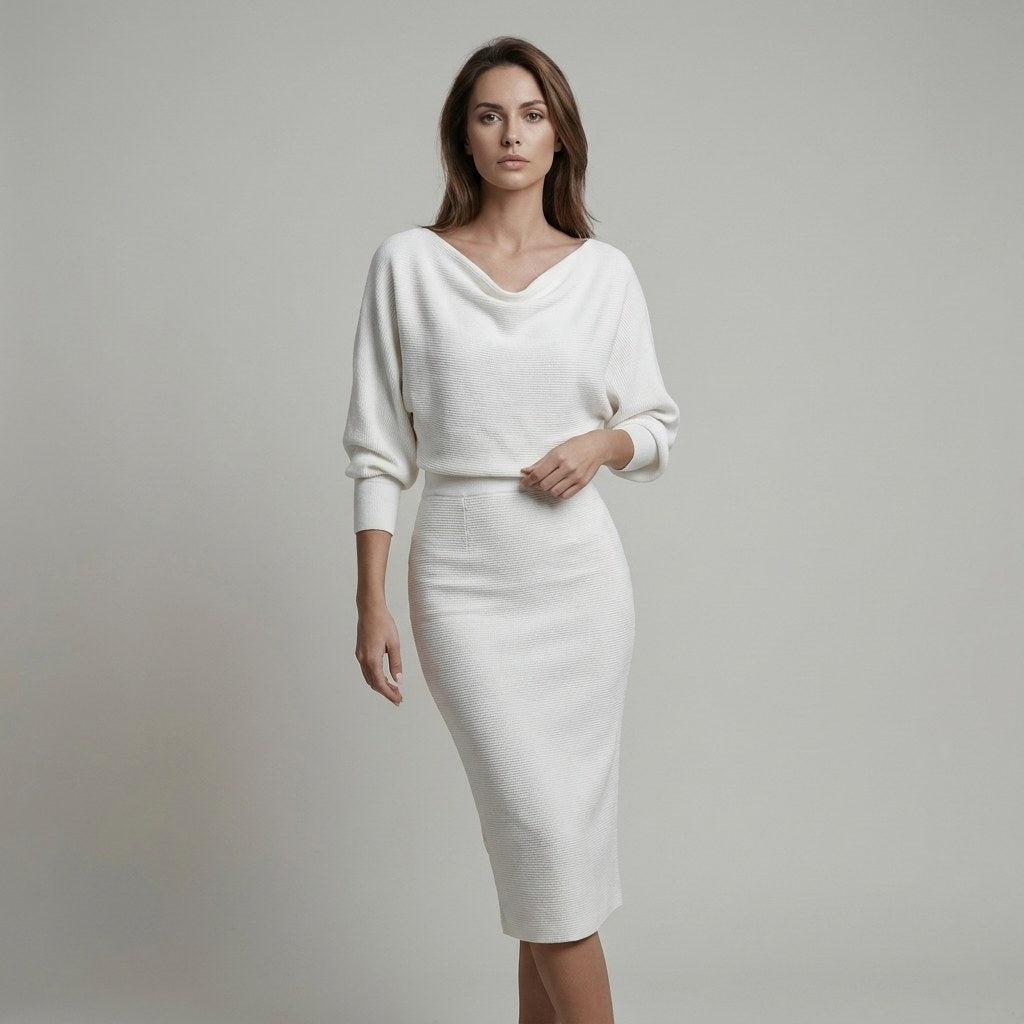 Lisa — Cowl Neck Midi Dress for Women with Batwing Sleeves