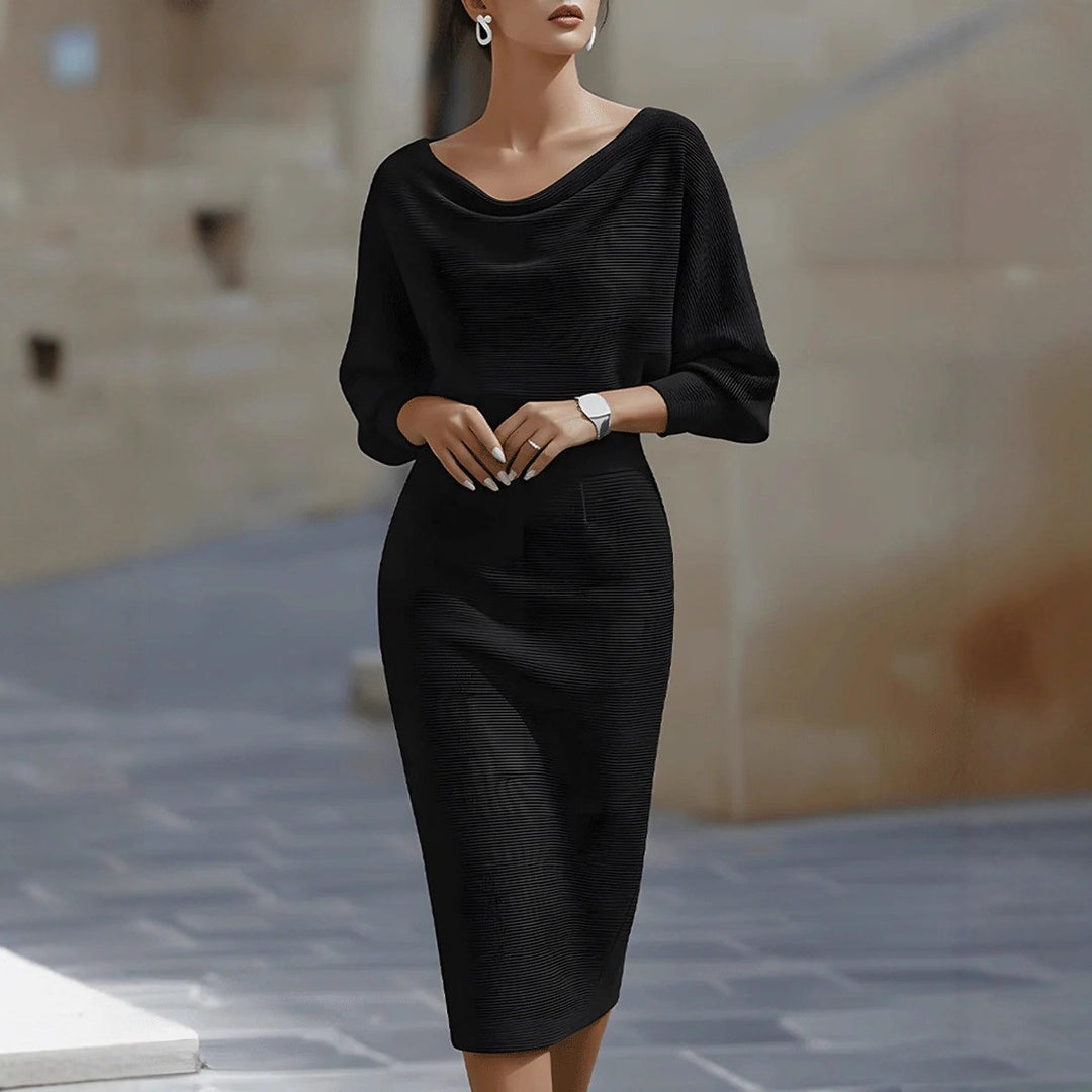 Lisa — Cowl Neck Midi Dress for Women with Batwing Sleeves (4)