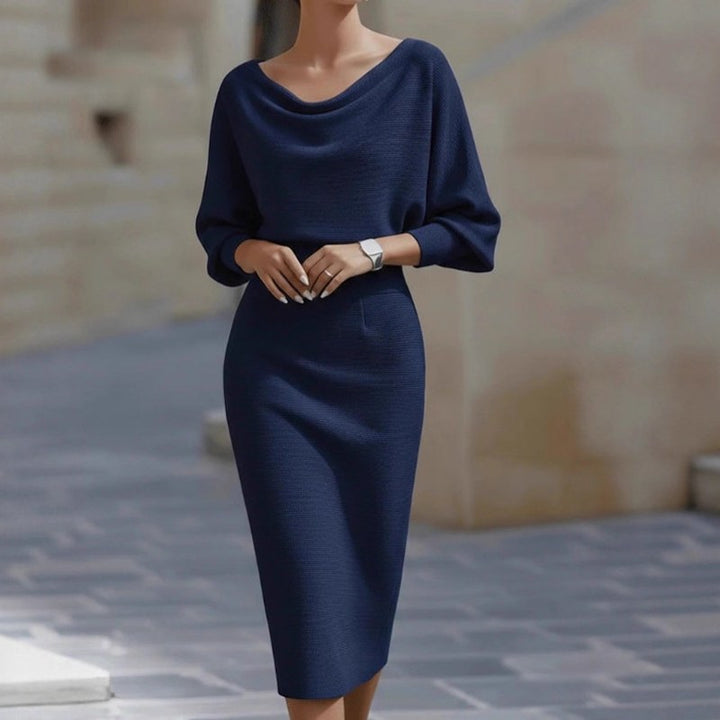 Lisa — Cowl Neck Midi Dress for Women with Batwing Sleeves (6)