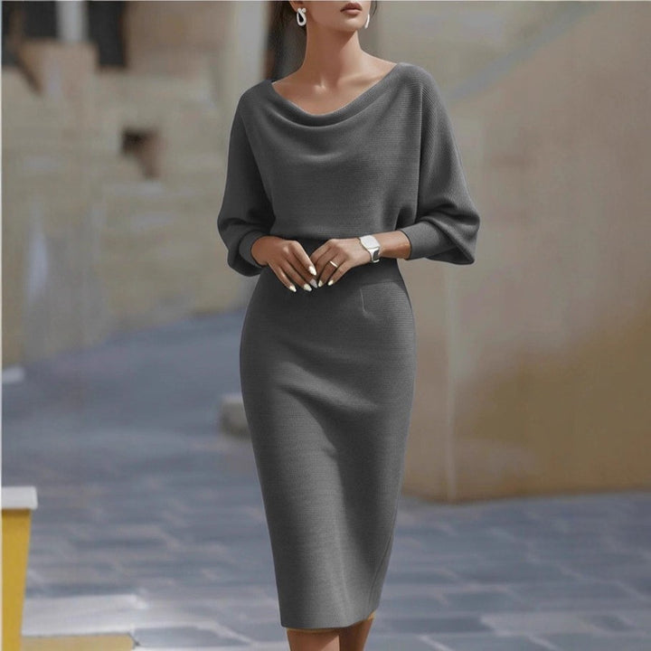 Lisa — Cowl Neck Midi Dress for Women with Batwing Sleeves (7)