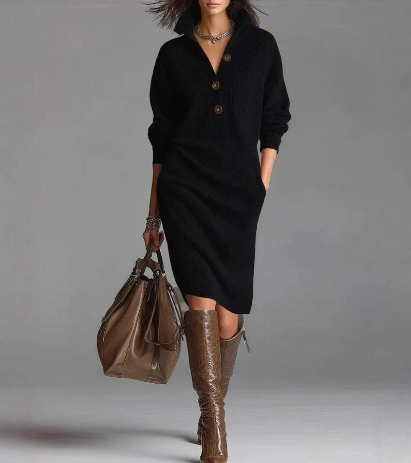 Mabel — Knit Sweater Dress for Women with Button Collar (6)