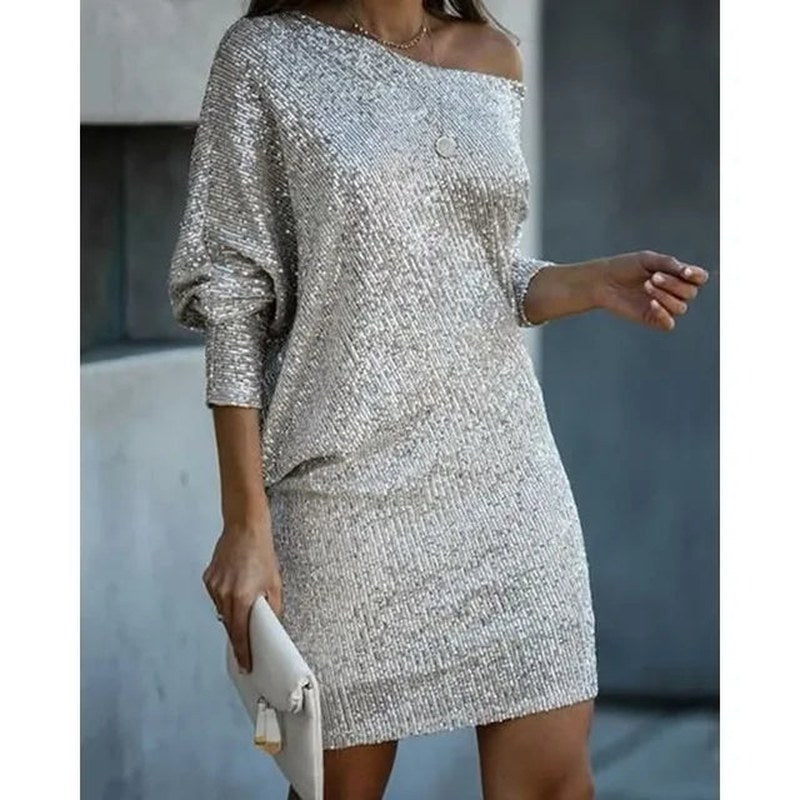 Maggie — One Shoulder Sequin Dress for Women with Long Sleeves (5)