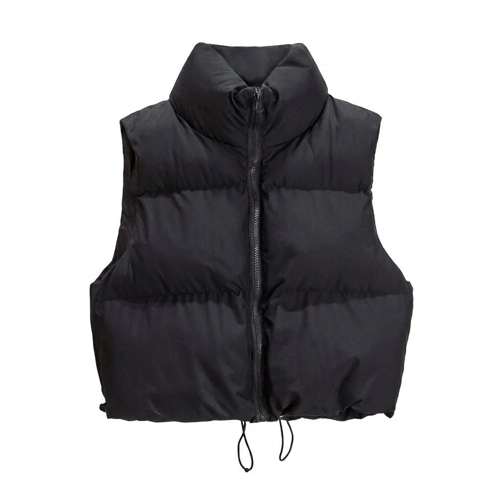Paige — Cropped Puffer Vest for Women with High Collar