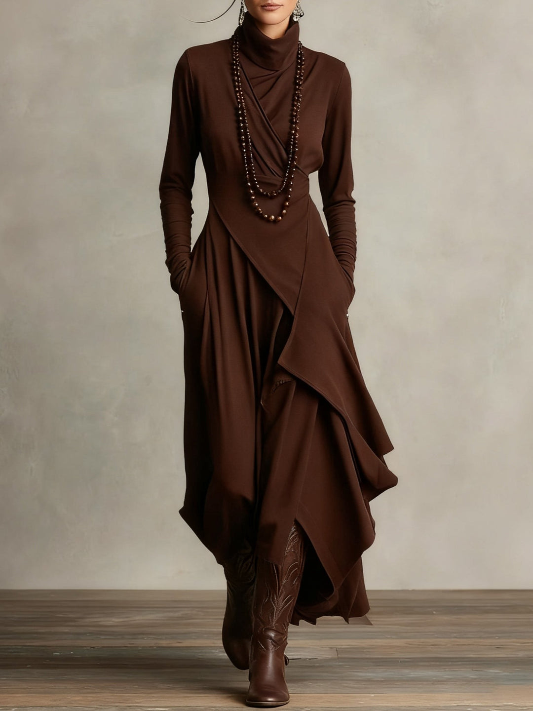 Rebecca — Long Sleeve Maxi Dress for Women with Turtleneck (6)
