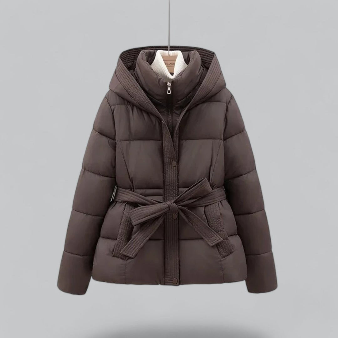 Ruby — Cropped Puffer Jacket for Women with Belt (2)