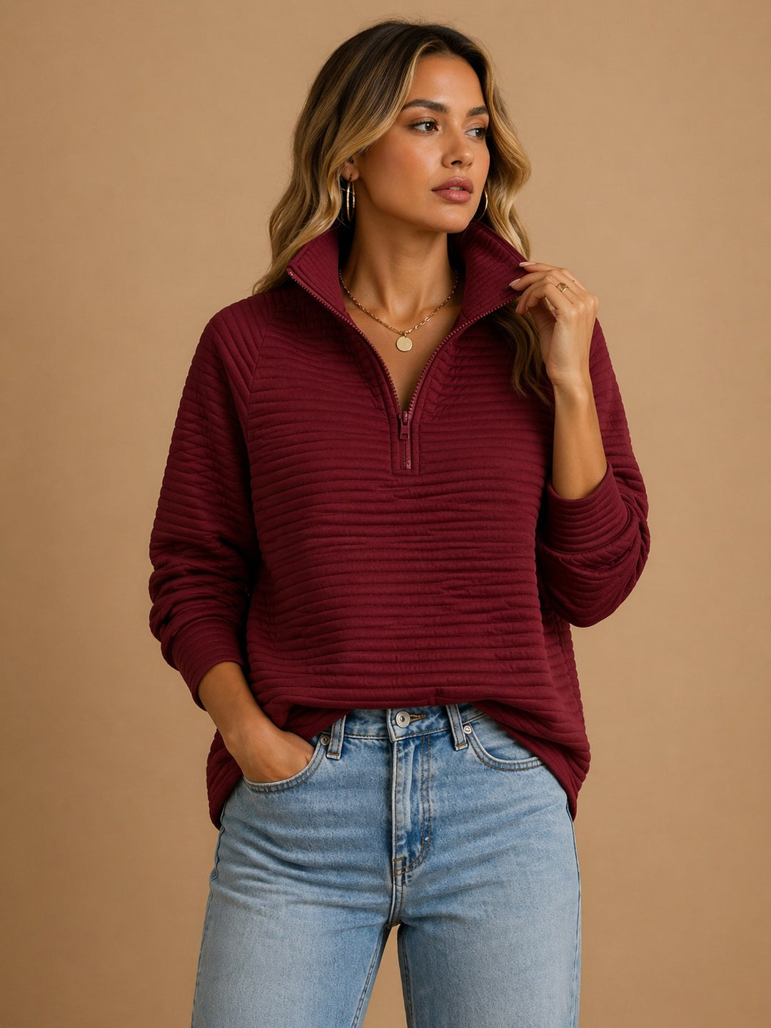 Sandra — Knit Sweater for Women with Zipper and High Neck (3)