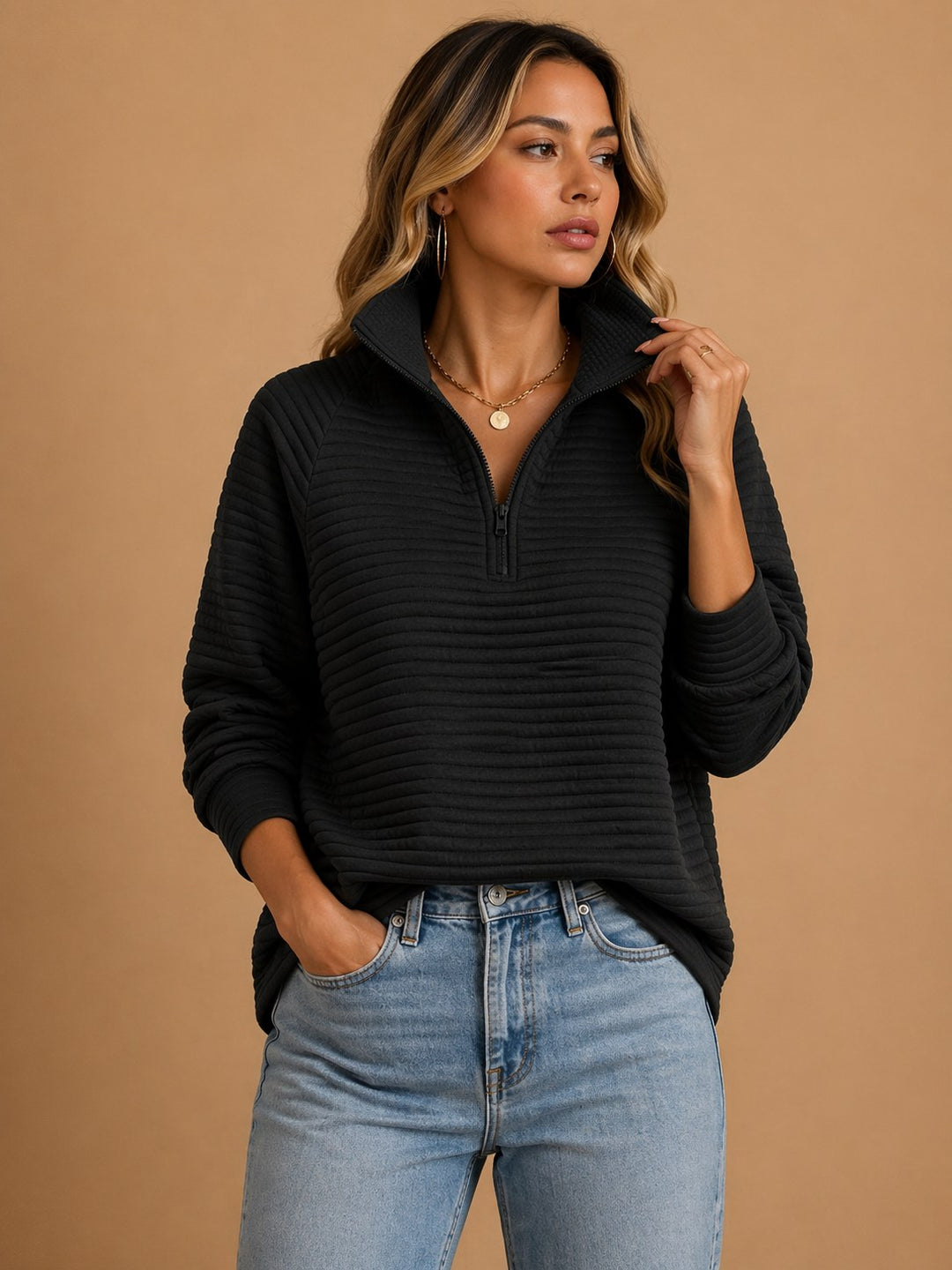 Sandra — Knit Sweater for Women with Zipper and High Neck (4)