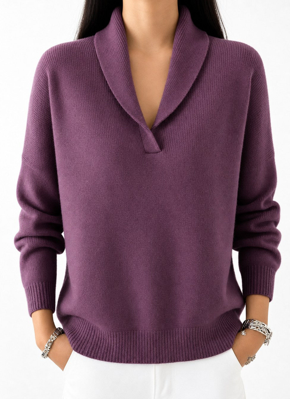 Tanya — Shawl Collar Sweater for Women with V Neck (7)
