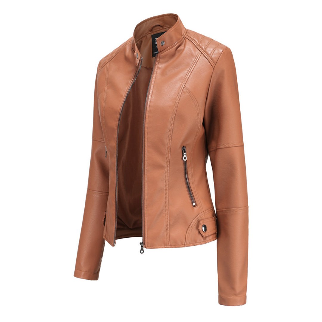 Beatrice — Modern leather jacket for women with pockets (4), Timeless Wears