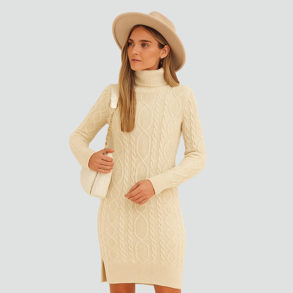 Harriet — Warm knit dress for women with turtleneck, Timeless Wears